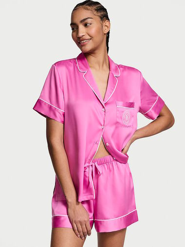 Glazed Satin Short Pajama Set, NEW PEONY, large