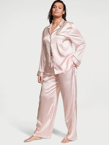 Ensemble Pyjama Long En Satin Glacé Du Défilé De Mode Victoria’s Secret 2024, Iconic Stripe, large