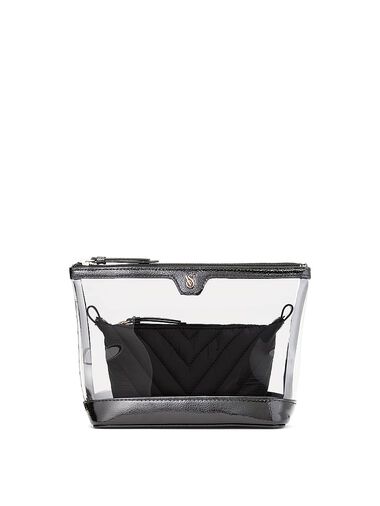 2-piece Makeup Bag, Black V-Quilt, large