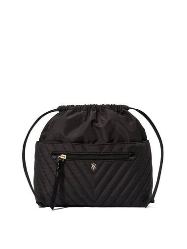 Cinched Travel Beauty Organizer Bag, Black V-Quilt, large