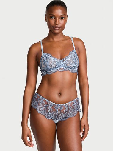 Boho Floral Embroidery Bralette & Panty Set, Faded Denim, large