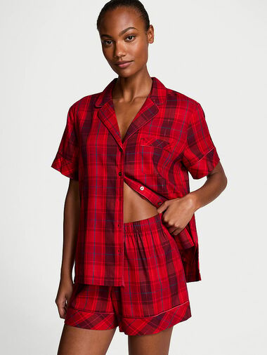 Ensemble Pyjama Court En Flanelle, RED LAQUER  PLAID, large