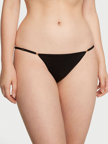 Slip Brésilien Avec Lanières Réglables, Black, large