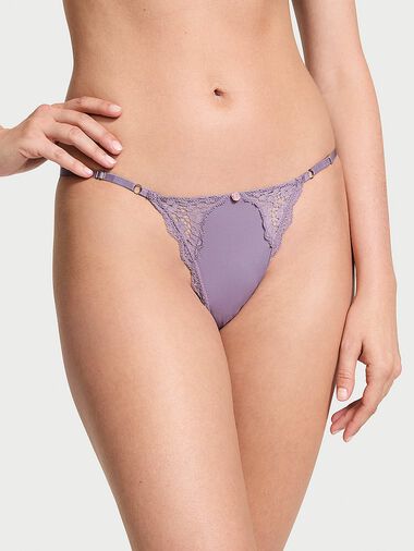 V-string Ajustable Avec Détails En Dentelle, Frozen Plum, large
