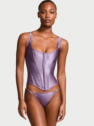Classic Silk Corset Set, FROZEN PLUM, large