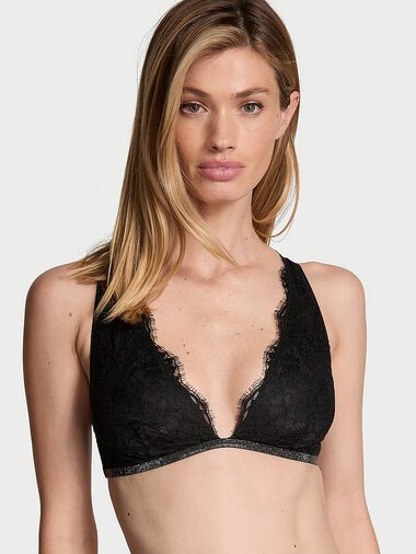 Soutien-gorge Triangle En Dentelle Avec Bande Scintillante, Black, large