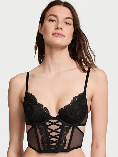 Top Demi-corset Décolleté À Broderie Florale Bohème, Black, large