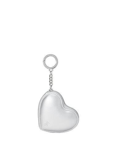 Heart Pouch Keychain, Silver, large