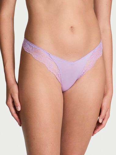 Rose Lace-trim High-leg Thong Panty, Charmed Violet, large