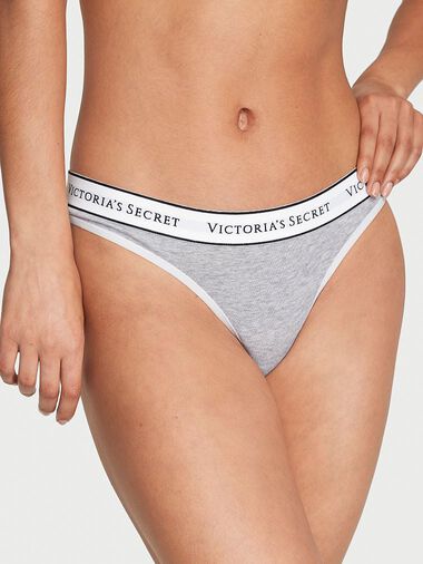 Culotte Haute En Coton Avec Logo, Gray Stripe, large