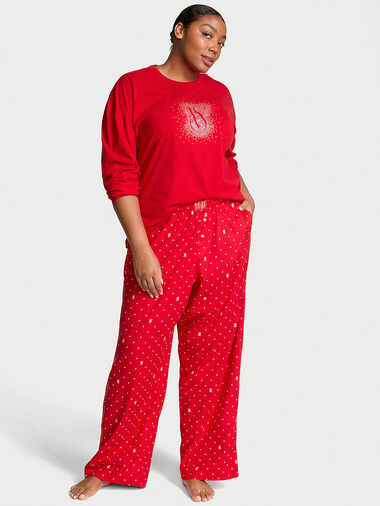 Ensemble Pyjama Avec T-shirt À Manches Longues Et Pantalon En Flanelle, LIPSTICK LOGO DOTS, large
