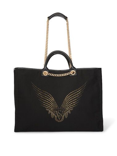 Victoria's Secret Backstage Double Handle Tote, Black Gold Rhinestone, large