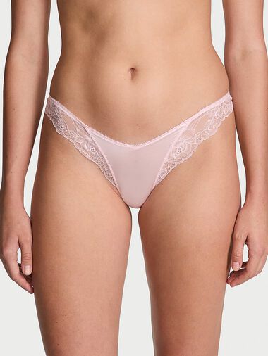 Rose Lace-trim High-leg Thong Panty, Angel Pink, large