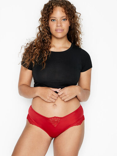 Culotte En Microfibre Avec Empiècement En Dentelle, Lipstick, large