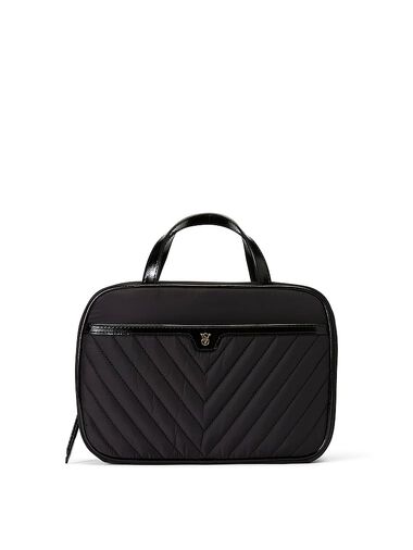 Travel Toiletry Bag, Black V-Quilt, large
