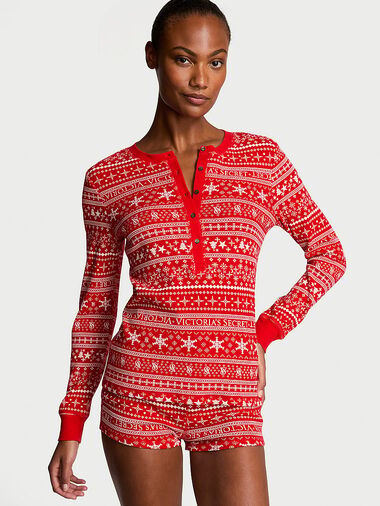 Ensemble Pyjama Thermique Court, LIPSTICK FAIR ISLE, large