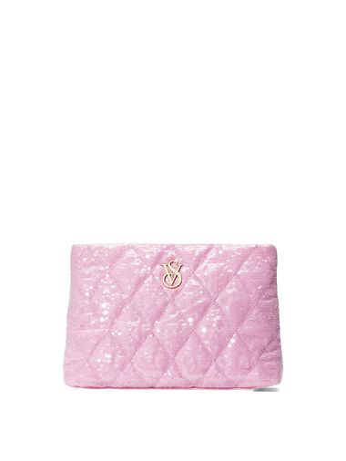 Sequin Cosmetic Clutch, Pink, large