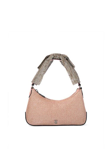 Mini Curve Bling Bow Bag, Rose Gold Rhinestone, large
