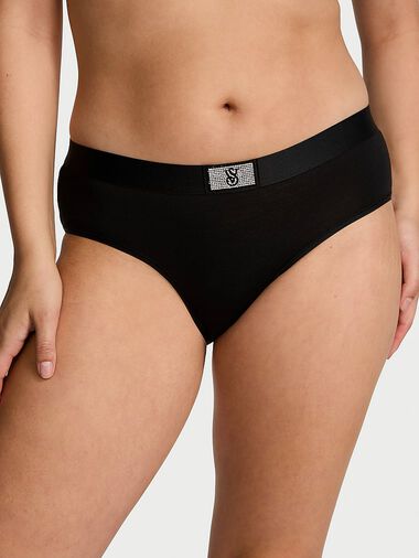 Culotte Haute En Coton Avec Patch Brillant Motif Logo, Black, large