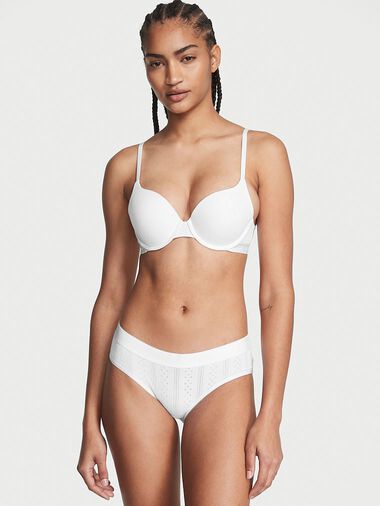 Culotte Haute En Pointelle Avec Ceinture Logotée, Vs White, large