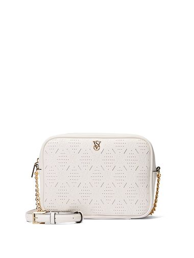 Crossbody Camera Bag, White Perforated, large