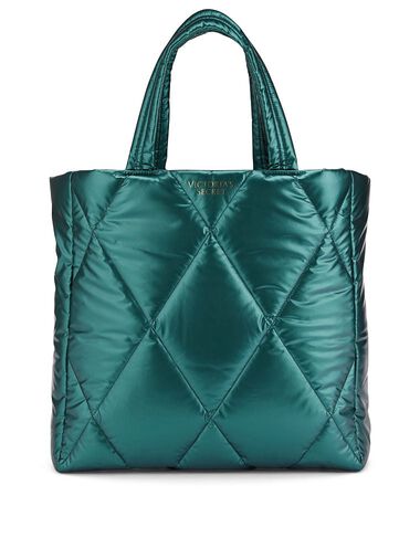 Quilted Puffer Tote, Teal, large
