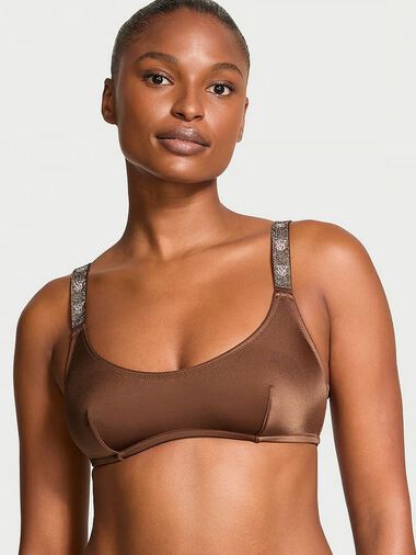 Brassière À Encolure Dégagée Avec Bretelles Brillantes, Dark Roast, large