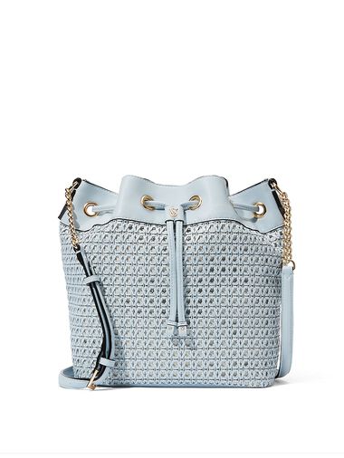 The Victoria Bucket Bag, Blue Woven, large
