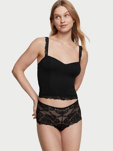 Modal & Lace Cropped Cami Set, Black, large