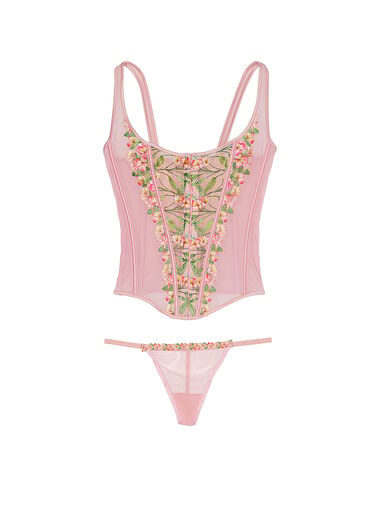 Classic Lily Embroidery Corset Set, Pink Lilies, large
