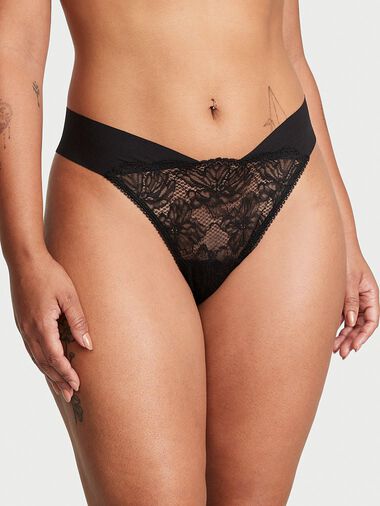 String Invisible Avec Dentelle Devant, Black, large