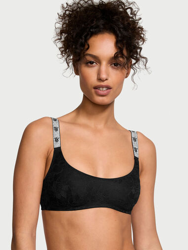Brassière En Dentelle À Encolure Dégagée Avec Bretelles Brillantes, BLACK093 54A2, large