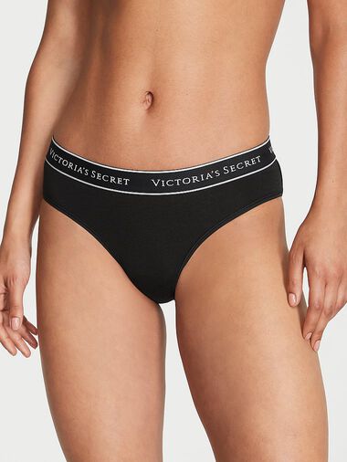 Culotte Haute En Coton Avec Logo, Black, large