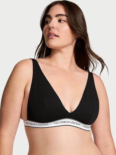 Bralette Plongeante En Coton Sans Armatures, Black, large
