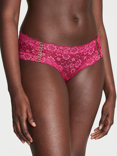 Culotte Sexy En Dentelle Scintillante Avec Laçages, Claret Red, large