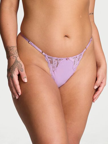 V-string Ajustable Avec Détails En Dentelle, Silky Lilac, large