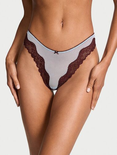 String Sexy Échancré Et Bordé De Dentelle En Maille Tease, Light Blue, large