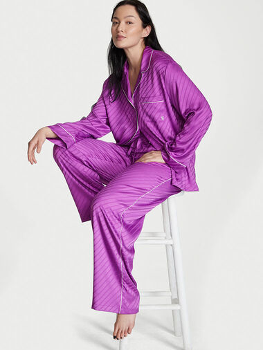 Ensemble Pyjama Long En Satin, Electric Violet, large