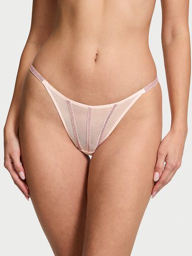 Sheer Shine Thong Panty, Angel Pink, large