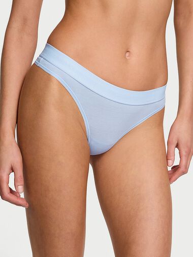 Logo Cotton Thong Panty, Light Blue, large