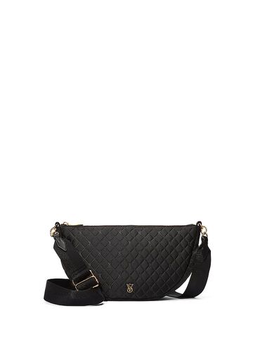 Sling Crossbody Bag, Black Satin, large