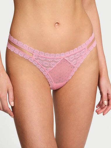 Daisy Lace Thong Panty, Pink Hope, large