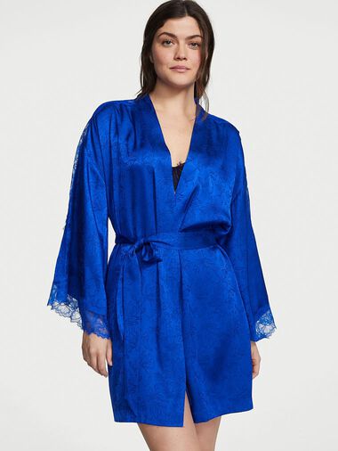 Kimono En Jacquard Avec Empiècements En Dentelle, Blue Oar, large