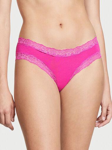 Culotte En Coton Bordée De Dentelle Scintillante, Fuchsia Frenzy, large