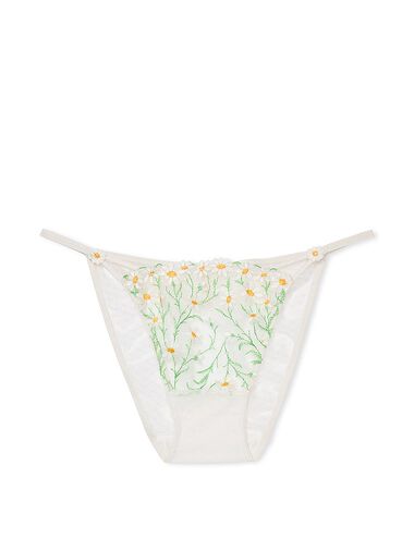 Slip Brésilien Avec Lanières Et Broderie Guirlande De Marguerites, White Daisies, large