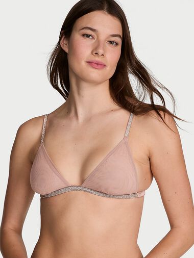 Sheer Shine Triangle Bralette, Almond Beige, large