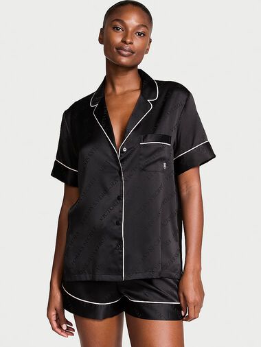 Ensemble Pyjama Court En Satin, BLACK, large