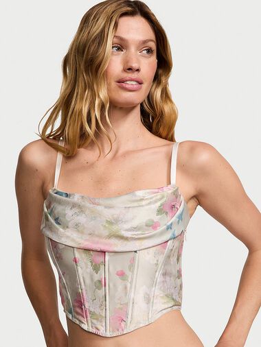 Satin Draped Corset Top, DELICATE GARDEN, large