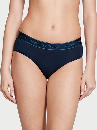 Culotte Haute En Coton Avec Logo, Noir Navy, large