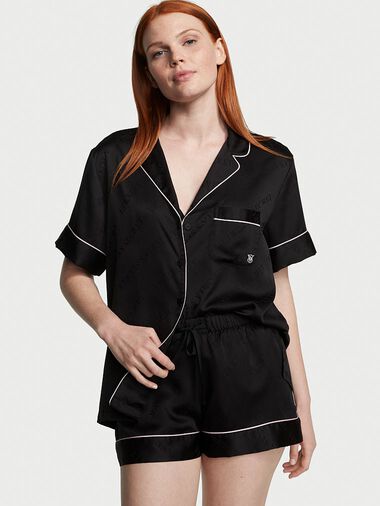 Ensemble Pyjama Court En Satin, Black, large
